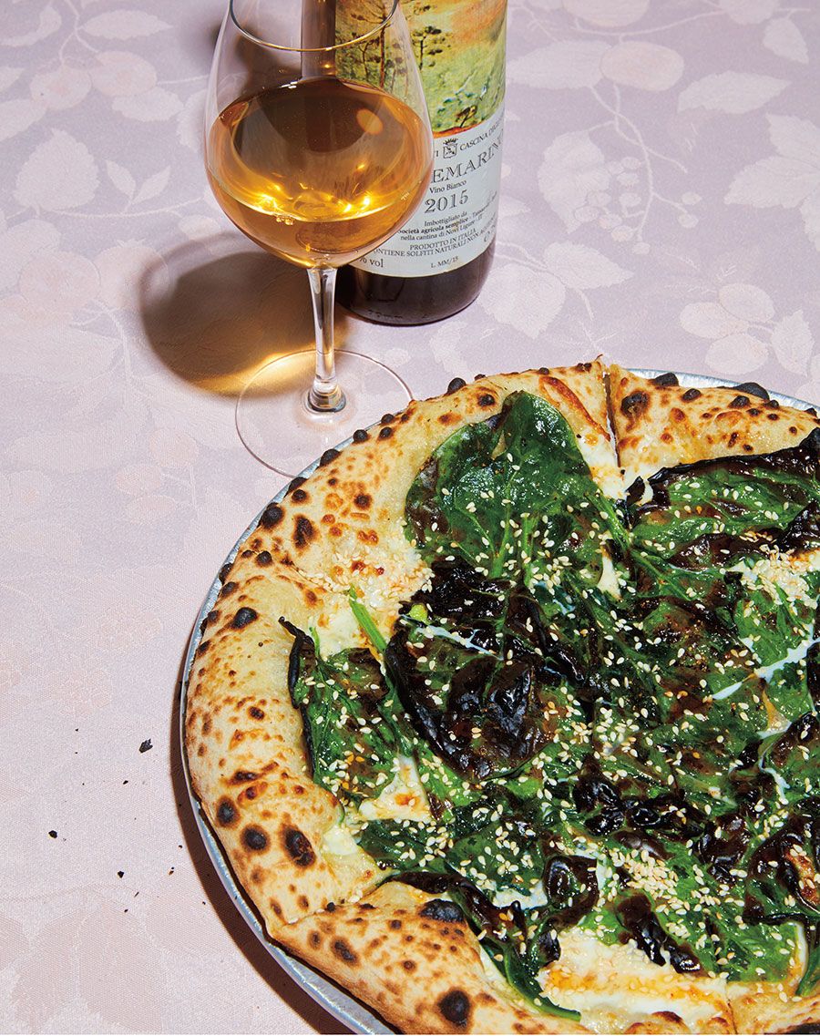 Pizza, Salad, Wine