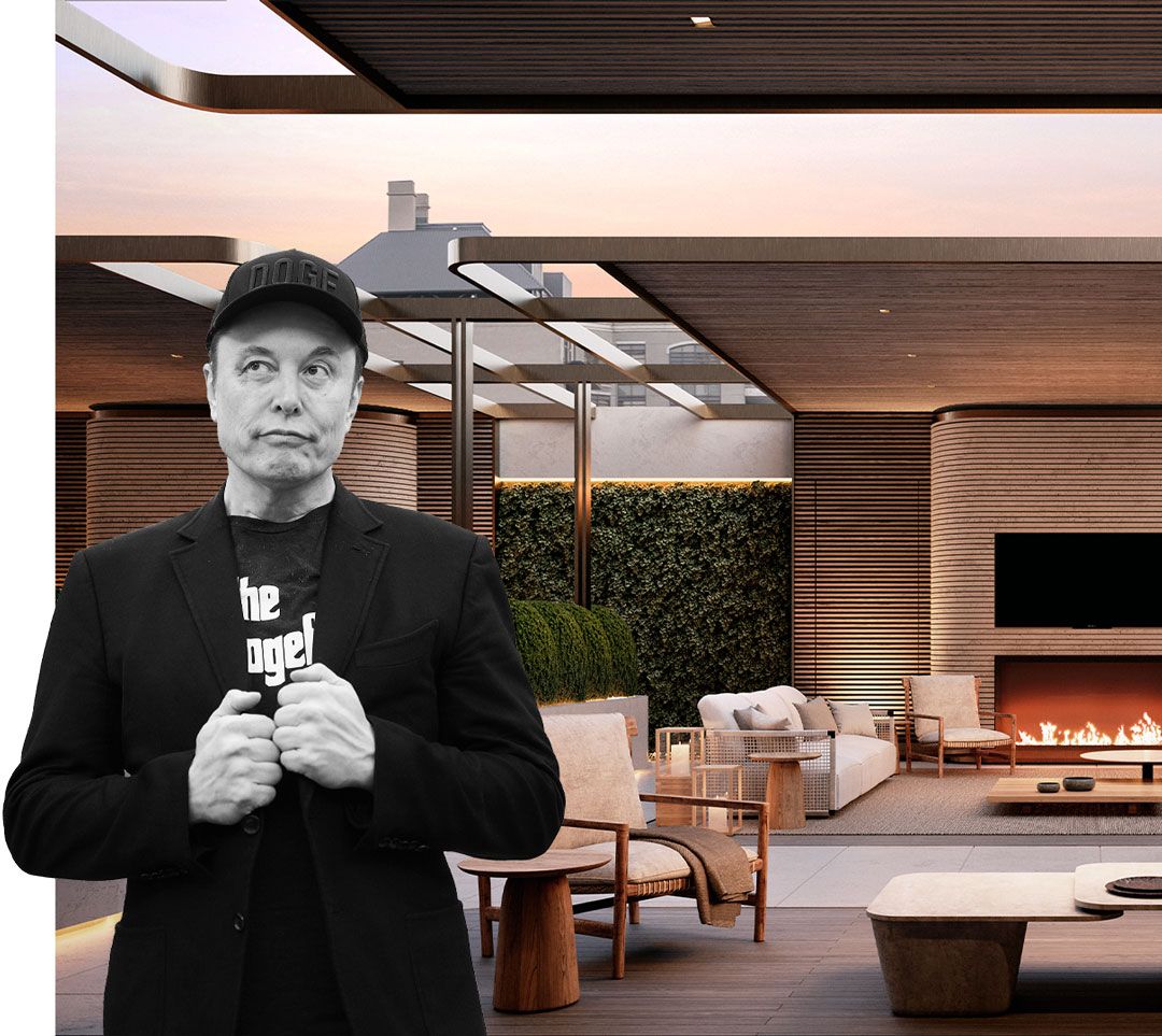Elon Musk might consider converting the outdoor lounge of the condo's super-penthouse into a space observatory. | Rendering courtesy of 138 Yorkville; Kevin Dietsch/Getty Images