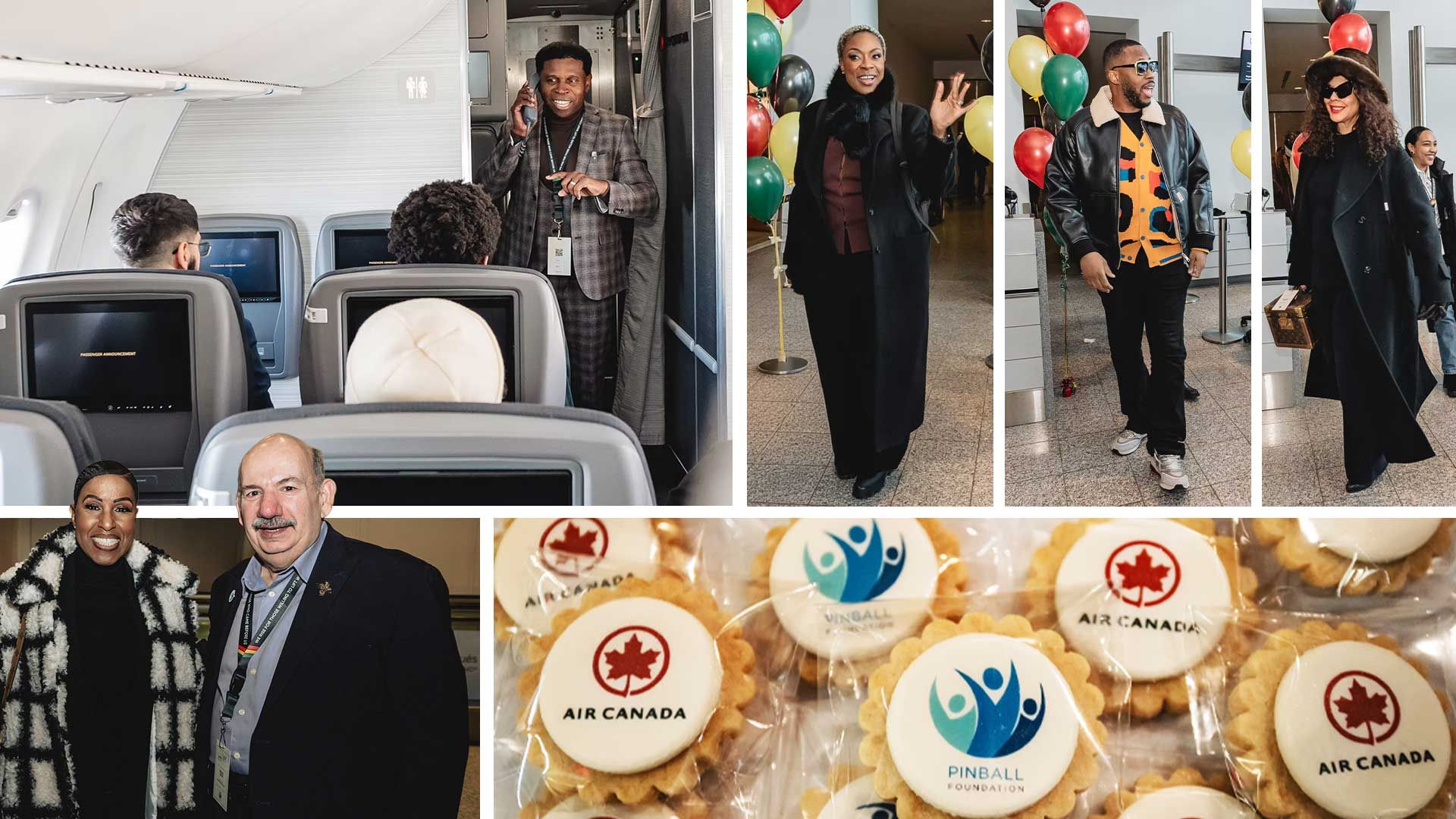 Playing it Forward From left: Pinball, the announcer and Diane with Selen Alpay, Legacy Lift-Off's presenting sponsor and Pinball Foundation board chair, at Toronto Pearson Airport; singer Jully Black; rapper Kardinal Offishall; and the author arriving at Halifax Stanfield Airport; a branded sweet treat. | The Pinball Foundation
