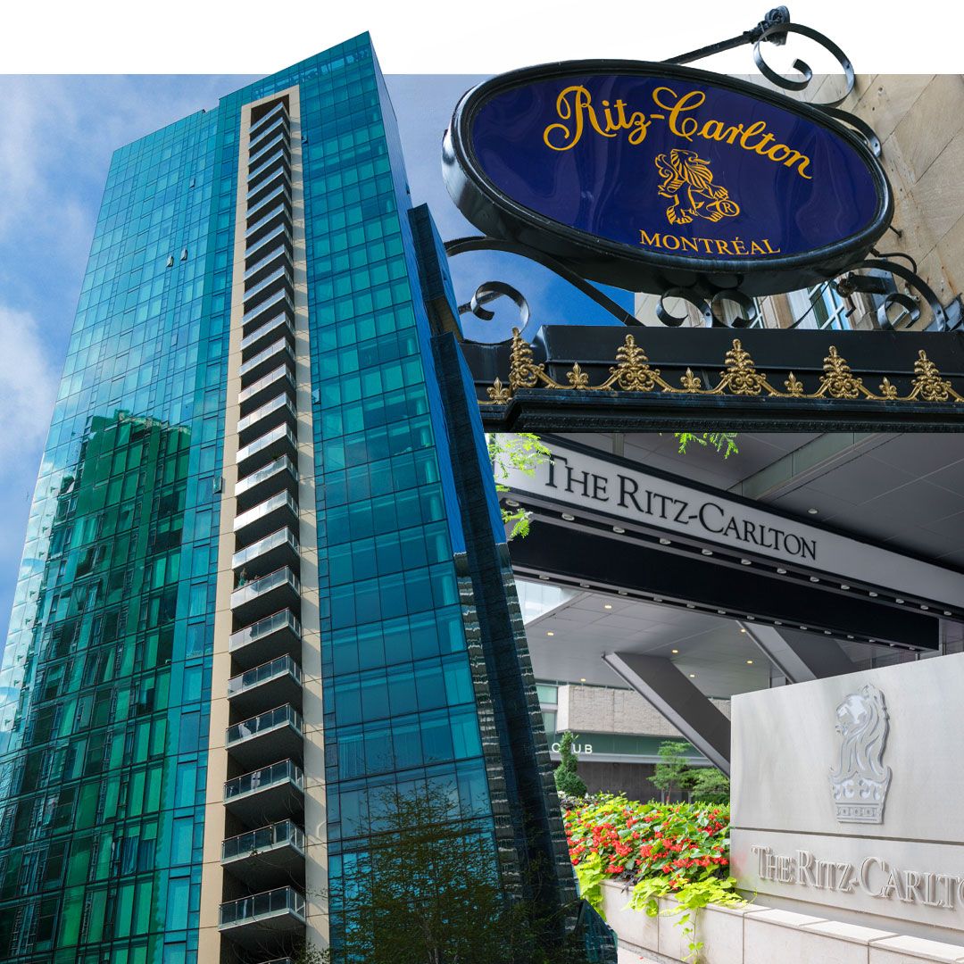 The adage that "Money can buy a better view" is on full display in Canada's luxury real estate market, with (clockwise from left) Three Harbour Green in Vancouver, the Ritz-Carlton Montreal and the Ritz-Carlton Toronto condos leading the way. | Pennan Brae/Alamy; George Rose/Getty Images; Roberto Machado Noa/LightRocket via Getty Images