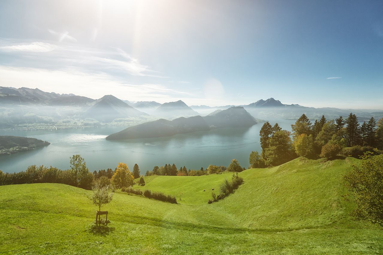 Looking out towards Mount Rigi with views over Lake Lucerne. | Assalve / Getty Images slow travel in Europe