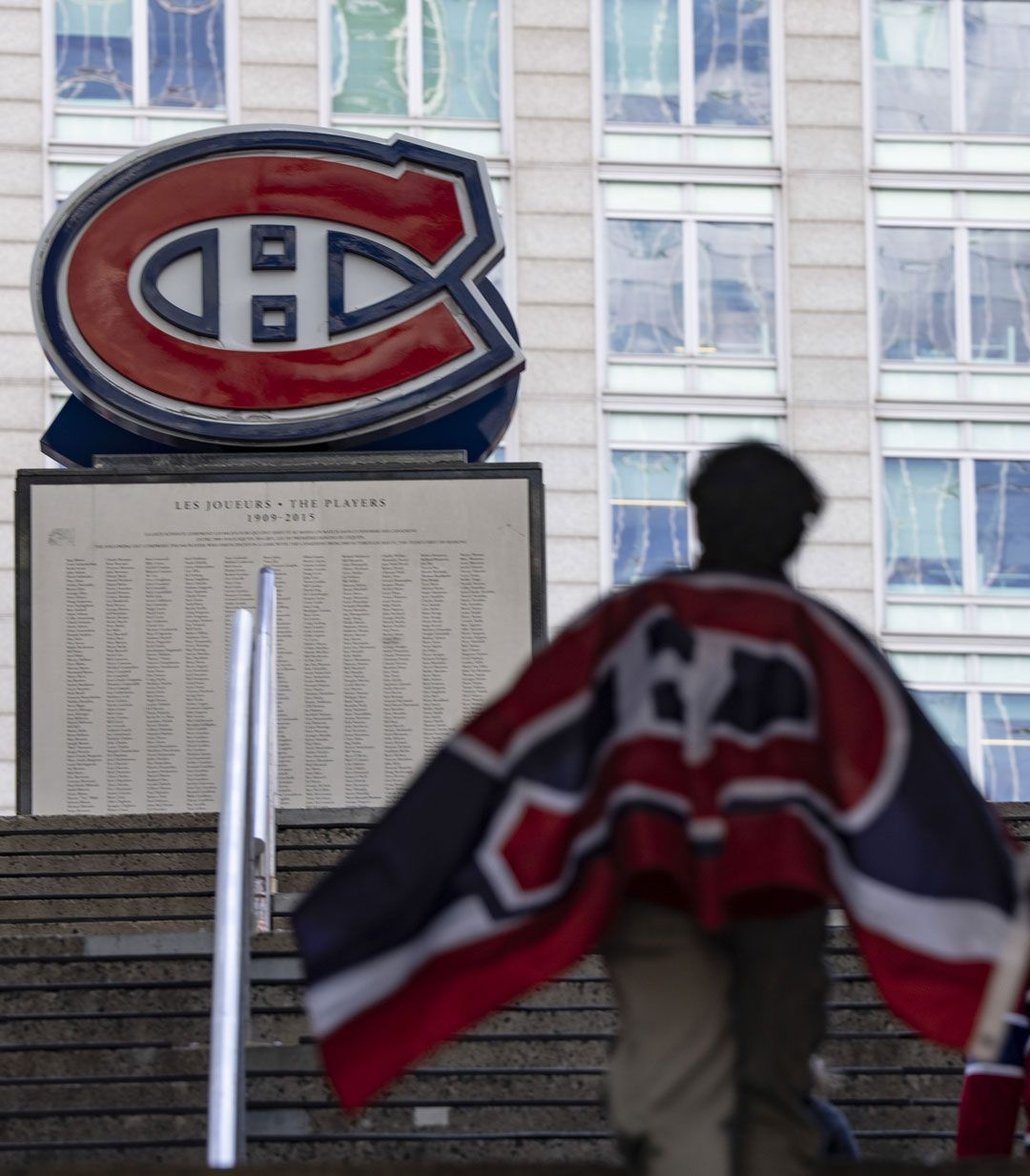 A fan arrives at the Bell Centre prior to the Montreal Canadiens game against the Buffalo Sabres in Montreal on May 10, 2026.  |  The Canadian Press/Christinne Muschi